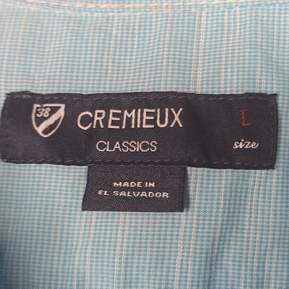 Cremieux Shirt Large Mens Light Blue Houndstooth Button Up Short Sleeve Cotton - Picture 10 of 12